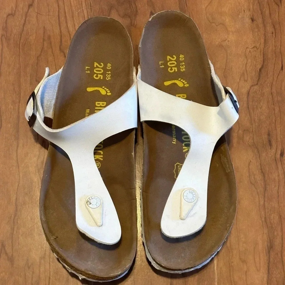 Birkenstock Gizeh Birko-Flor Unisex Size EU 40 US L9 M7 White Slip On Sandals